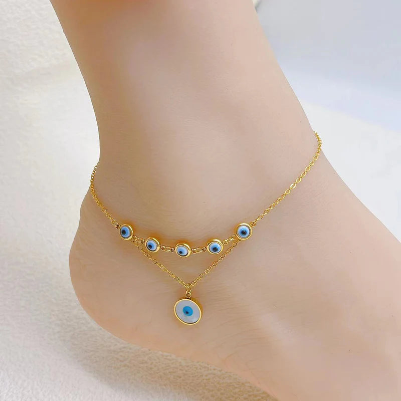 Double Layer Evil Eye Anklet